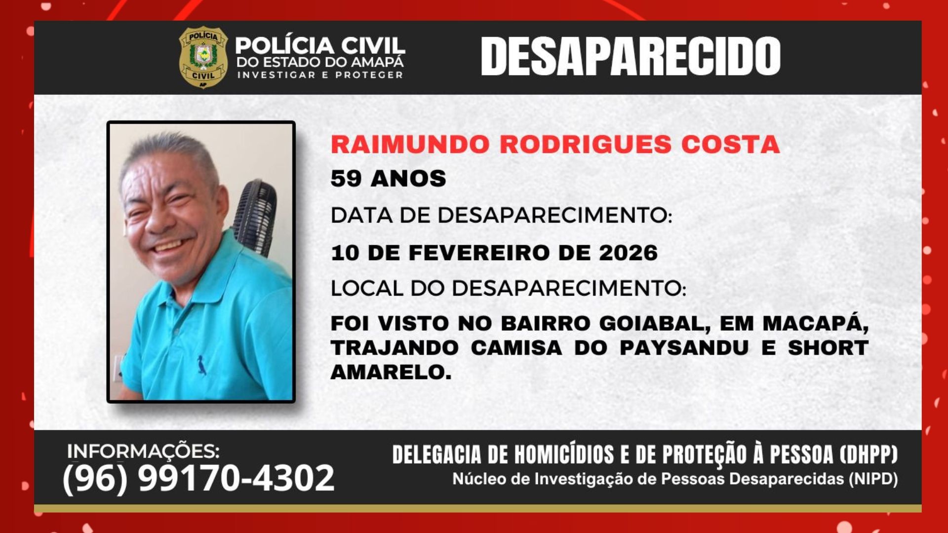 Paciente desaparecido Após fuga de comunidade terapêutica no Amapá