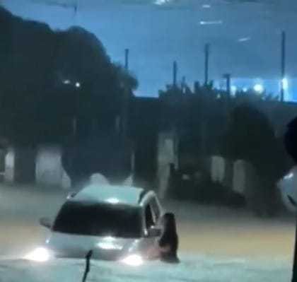 Sobrevivência em Santarém: mulher se joga de carro durante forte enxurrada
