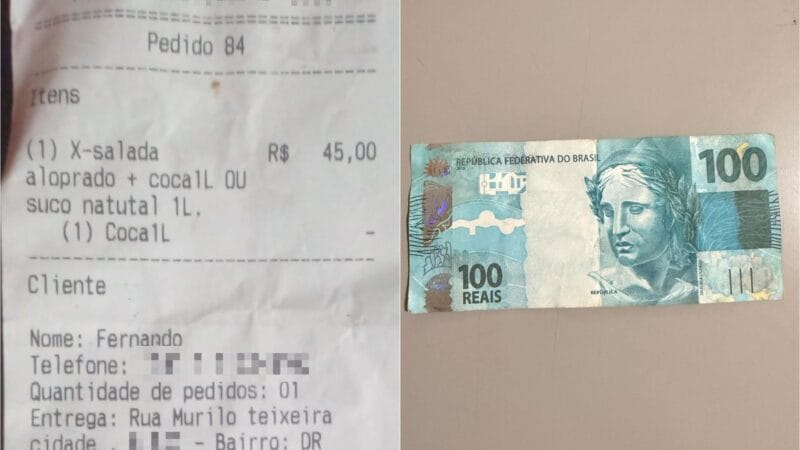 Homem utiliza nota falsa de R$ 100 para pagamento de lanche em Boa Vista