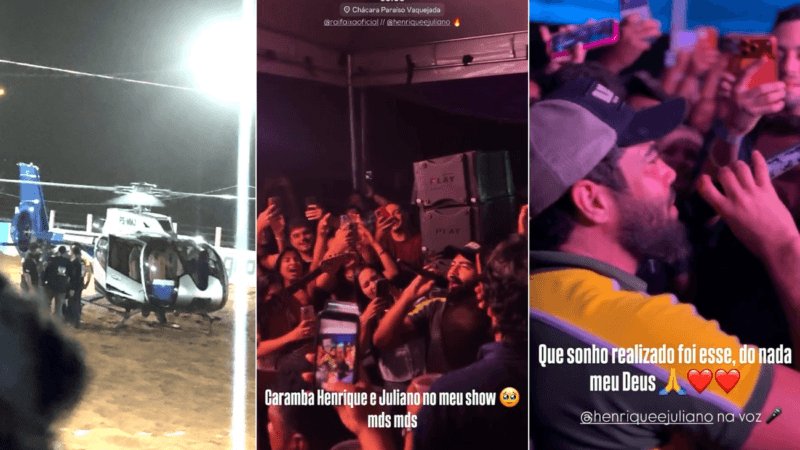 Henrique e Juliano encantam público ao chegarem de helicóptero em cavalgada no Tocantins